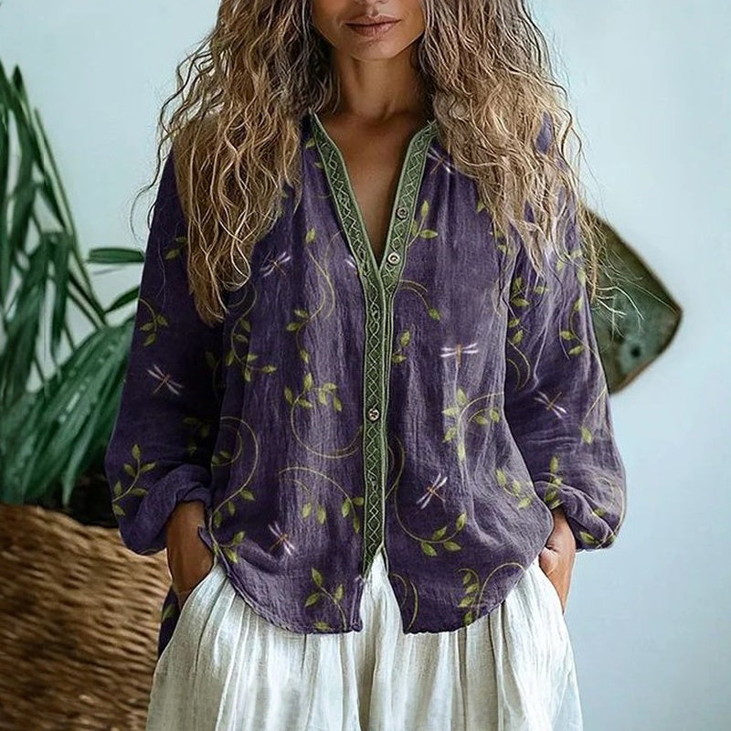 Ambre Vintage Blouse With Leaf Print - Asvori Melbourne