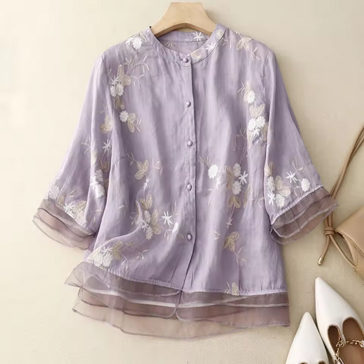 Eloise Embroidered Cotton-Linen Blouse - Asvori Melbourne