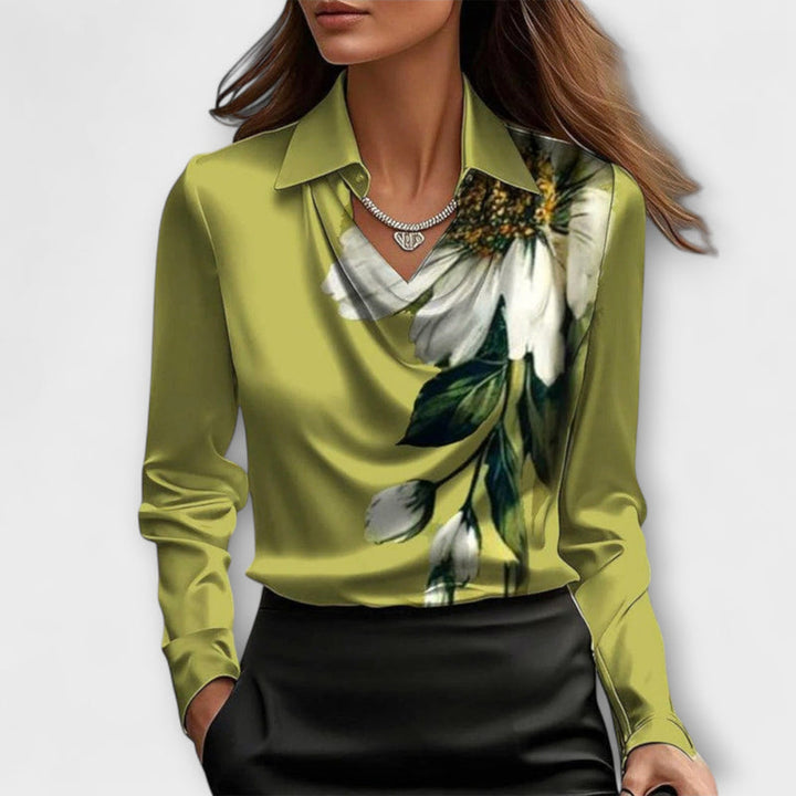 Lira Shimmering Blouse with Ruching at the Collar - Asvori Melbourne
