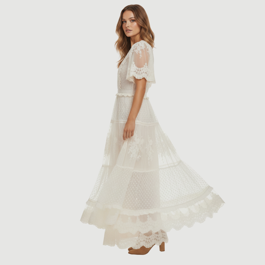 Fiona Embroidered Midi Dress – Whimsical Mesh With Floral Detailing - Asvori Melbourne