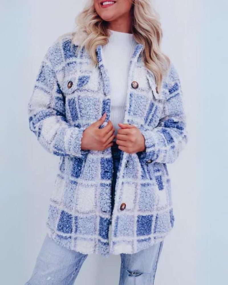ELINARA Polar Fleece Plaid Jacket - Asvori Melbourne