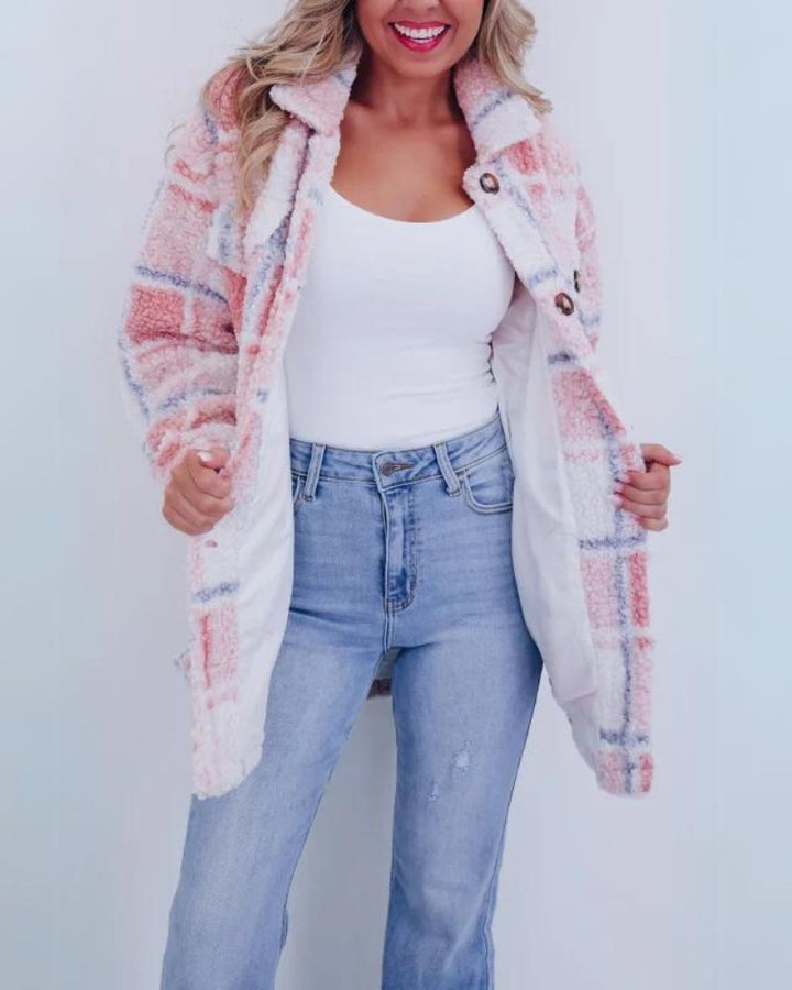 ELINARA Polar Fleece Plaid Jacket - Asvori Melbourne