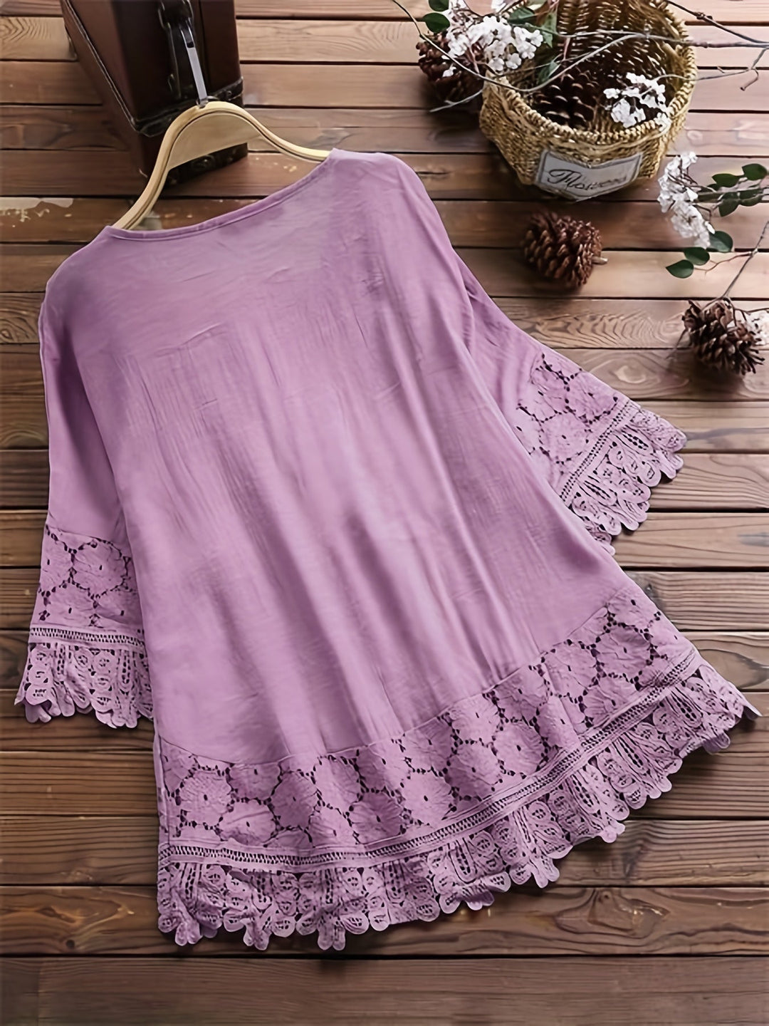 Elegant Lace Patchwork V-Neck Blouse - Asvori Melbourne