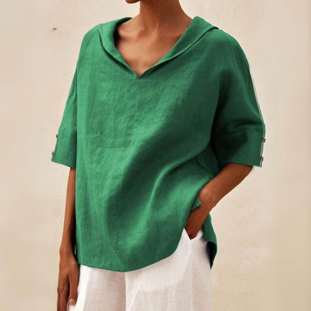 Jamilla Women's V-Neck Casual Linen Shirt - Asvori Melbourne