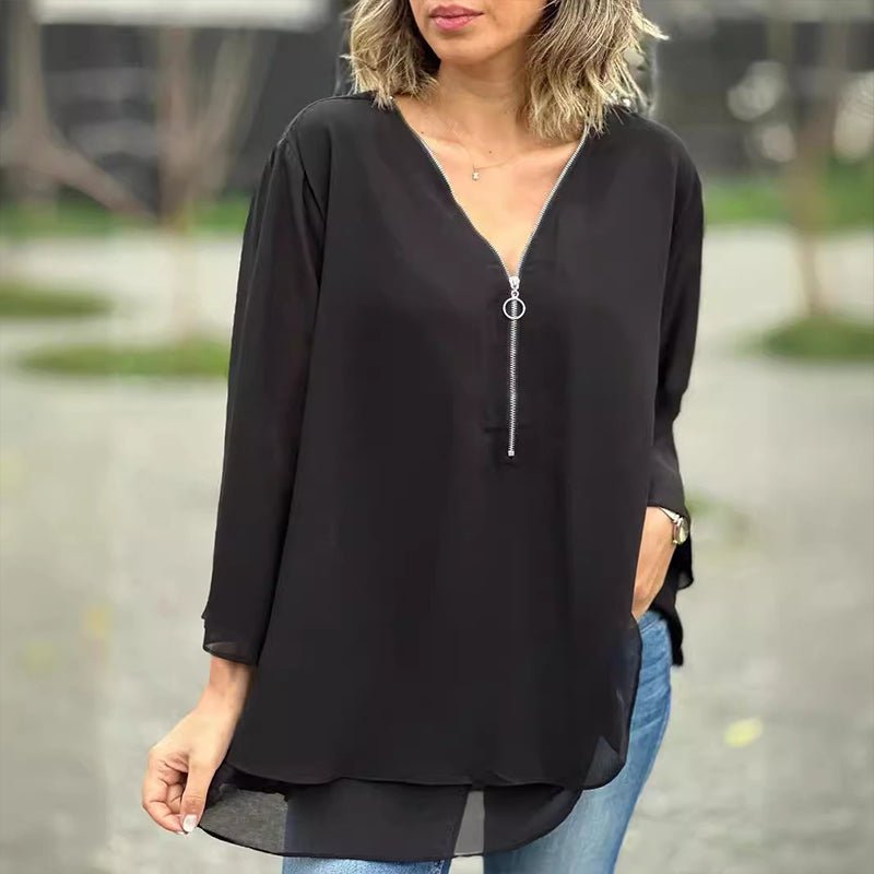 Lorelai Chiffon Zipper Blouse - Asvori Melbourne