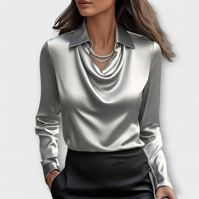 Lira Shimmering Blouse with Ruching at the Collar - Asvori Melbourne
