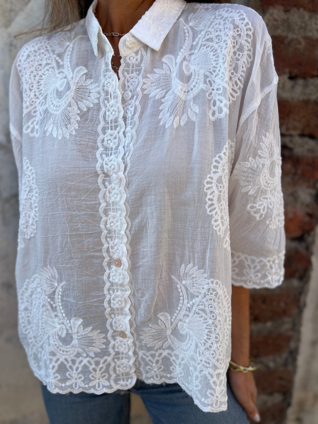 ISABELLE Chic Lace Embroidered Blouse - Asvori Melbourne
