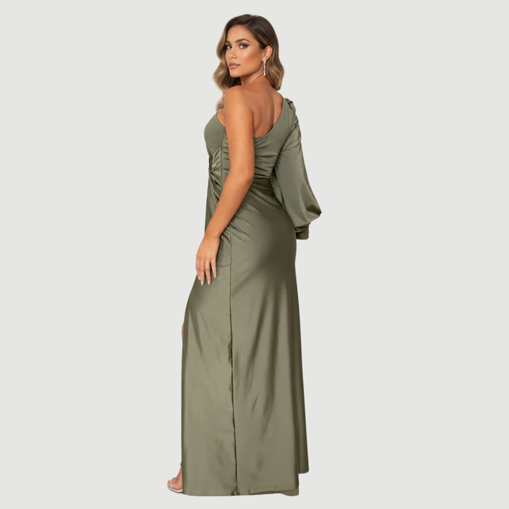Carmen Elegant Evening Dress – Satin-Inspired Silhouette With Draped Detail - Asvori Melbourne