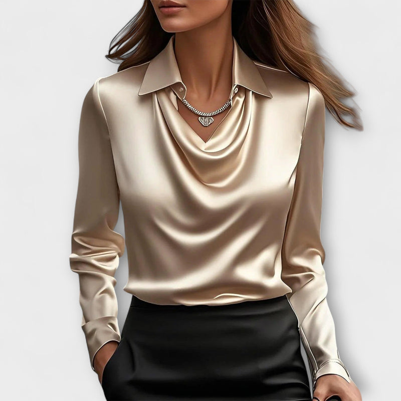 Lira Shimmering Blouse with Ruching at the Collar - Asvori Melbourne