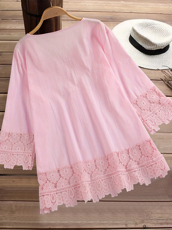 Elegant Lace Patchwork V-Neck Blouse - Asvori Melbourne