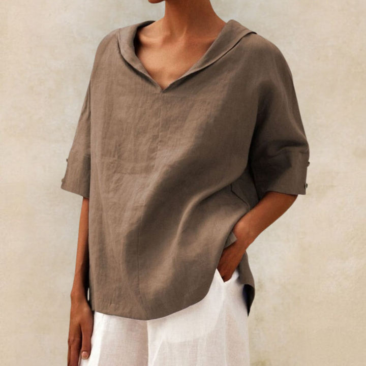 Jamilla Women's V-Neck Casual Linen Shirt - Asvori Melbourne