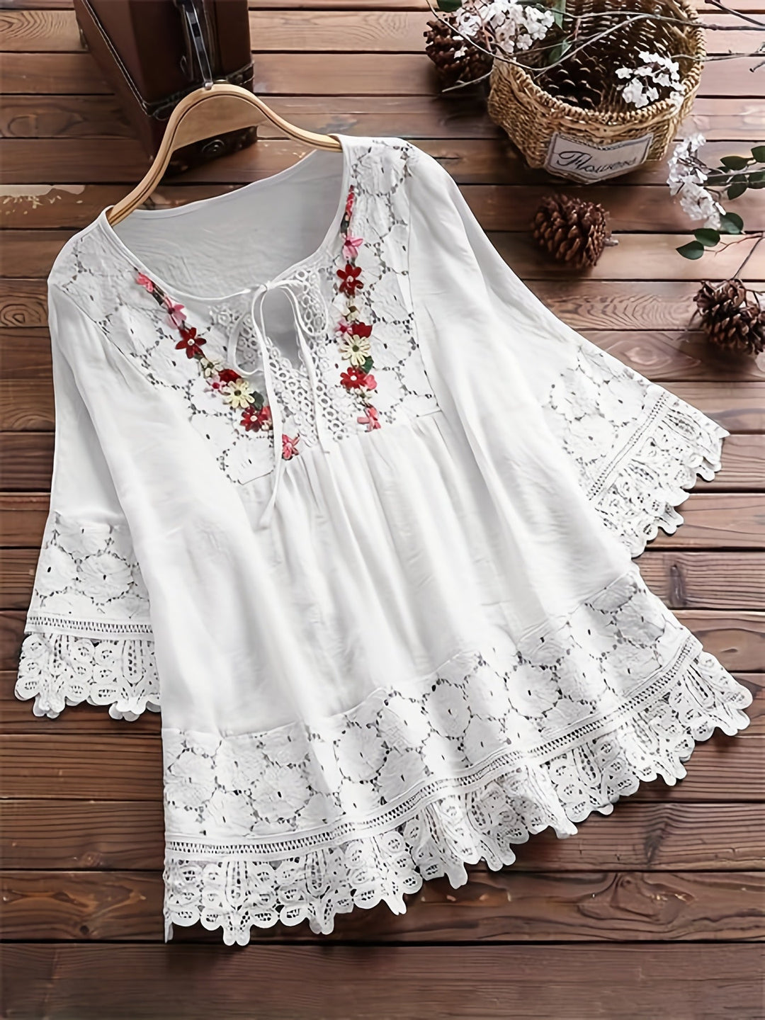 Elegant Lace Patchwork V-Neck Blouse - Asvori Melbourne