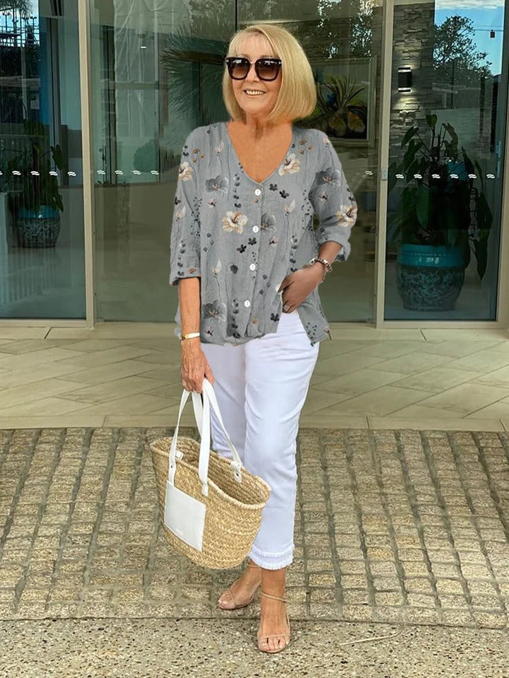 Teresa Elegant Floral Blouse With Button - Asvori Melbourne