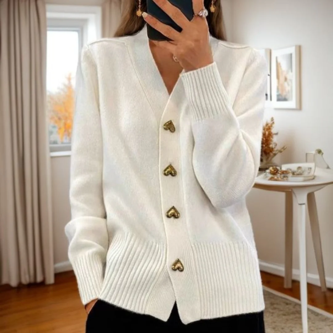 Adele Elegant Heart Button Cardigan - Asvori Melbourne