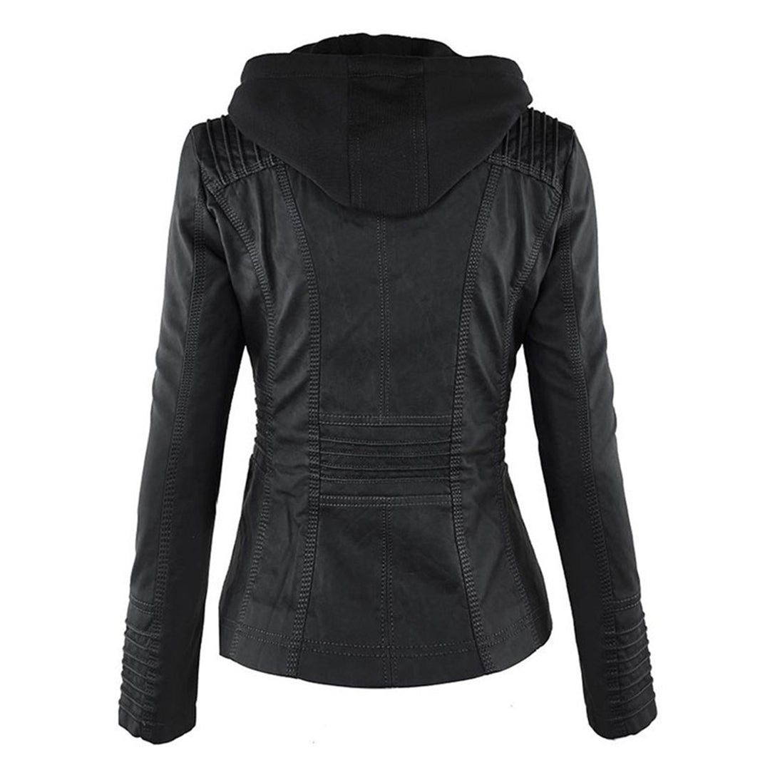 Olivia Women's Leather Jacket with Hood - Asvori Melbourne