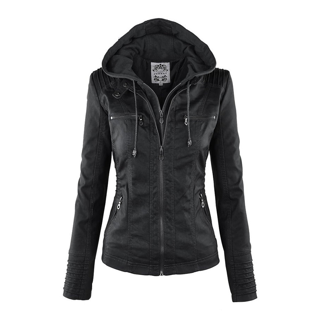 Olivia Women's Leather Jacket with Hood - Asvori Melbourne