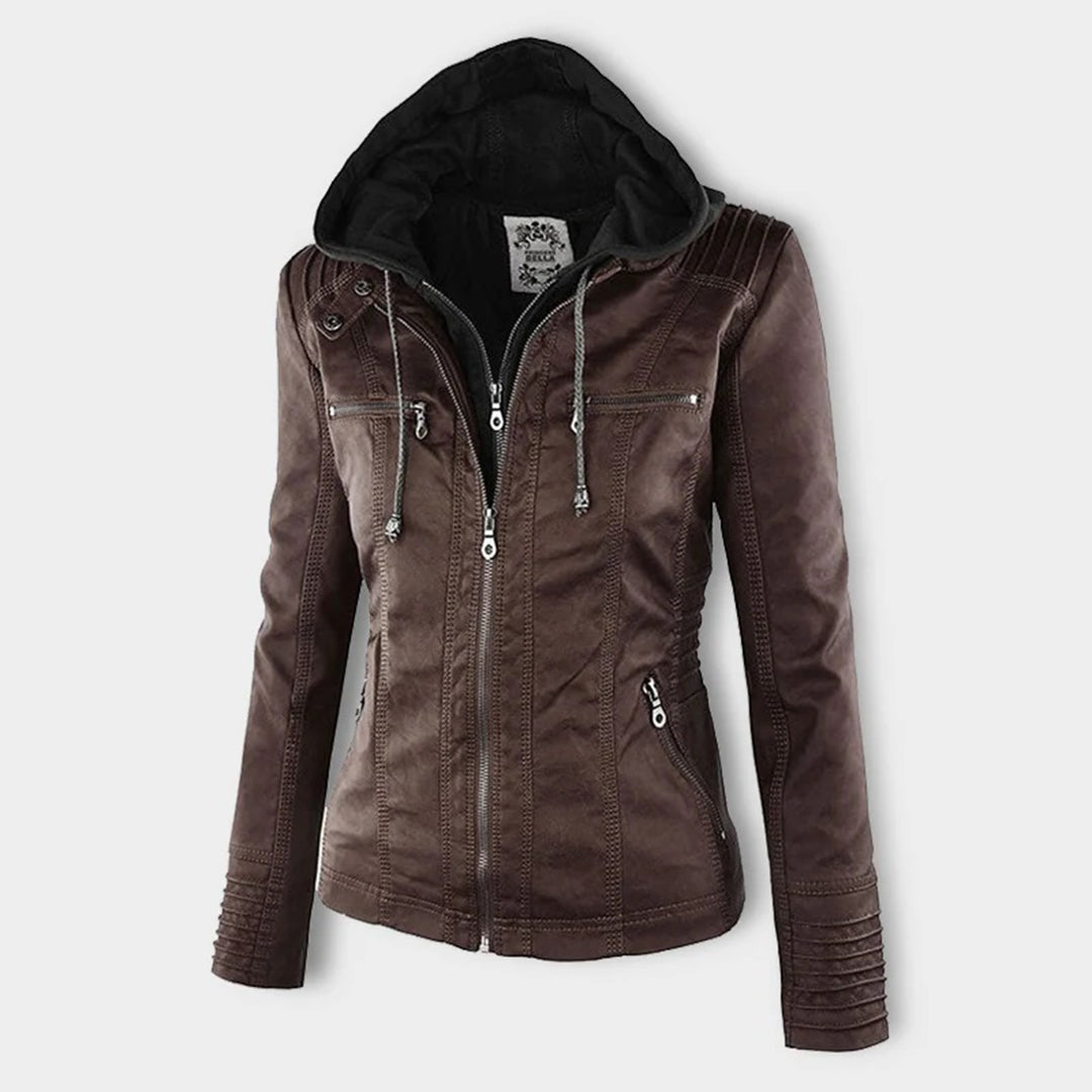 Olivia Women's Leather Jacket with Hood - Asvori Melbourne