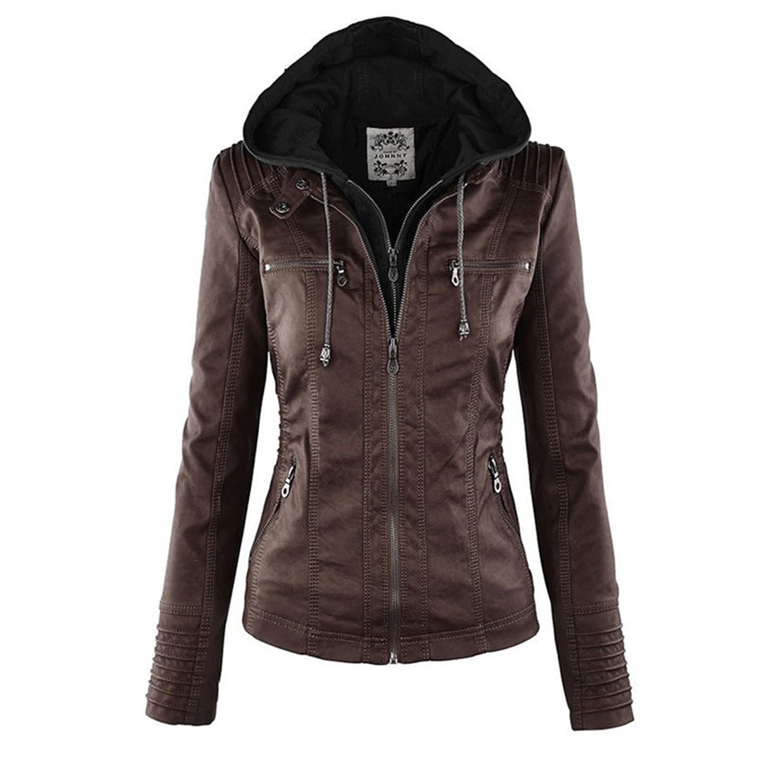 Olivia Women's Leather Jacket with Hood - Asvori Melbourne