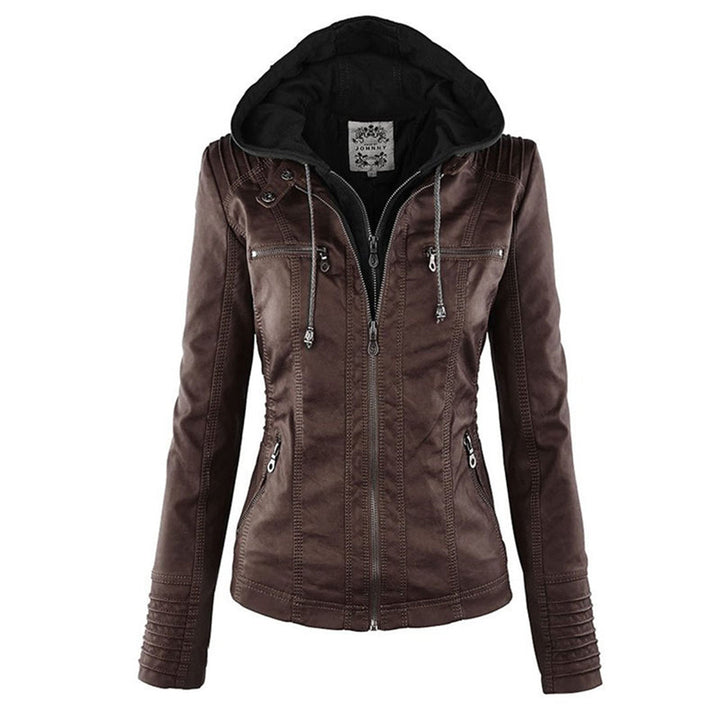 Olivia Women's Leather Jacket with Hood - Asvori Melbourne
