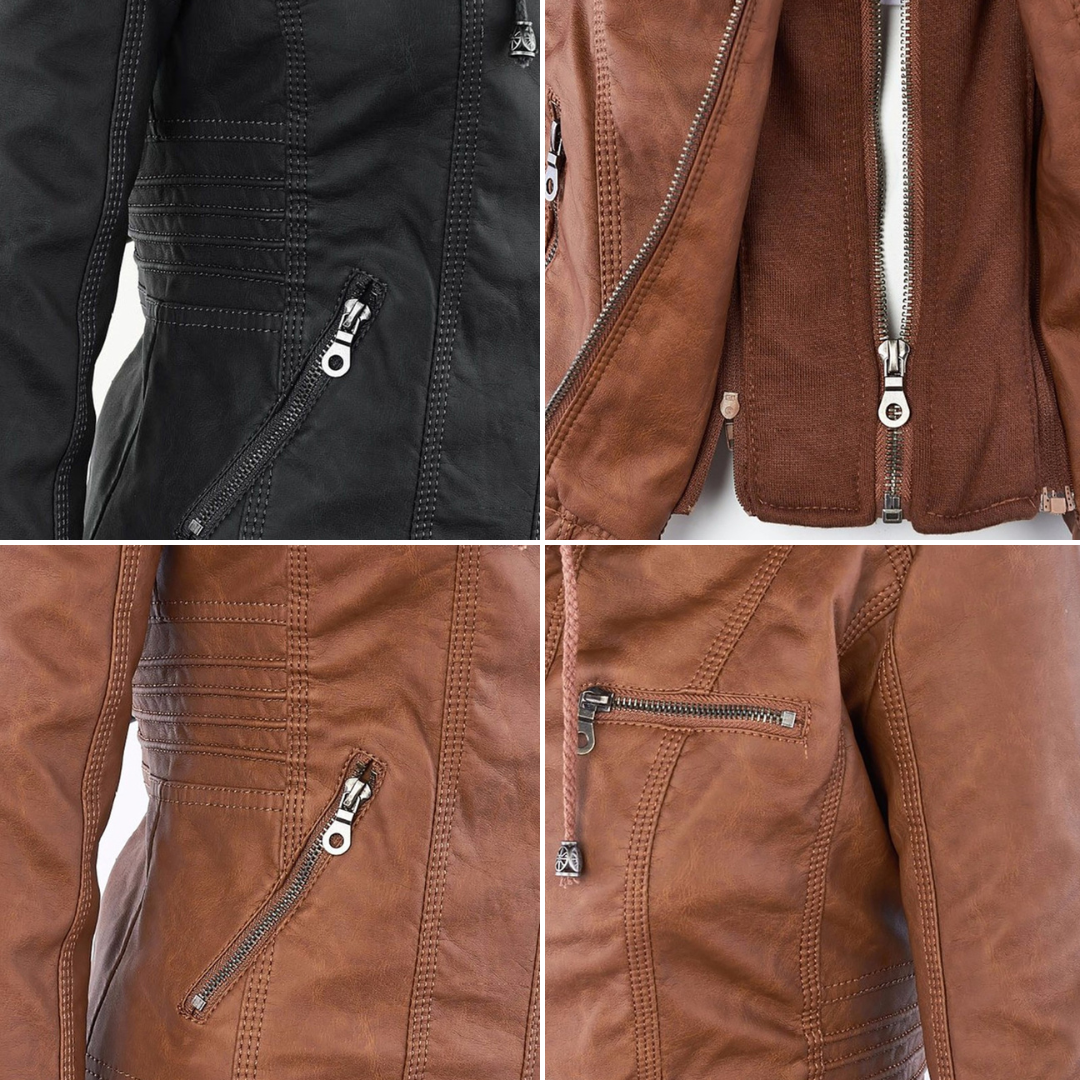 Olivia Women's Leather Jacket with Hood - Asvori Melbourne