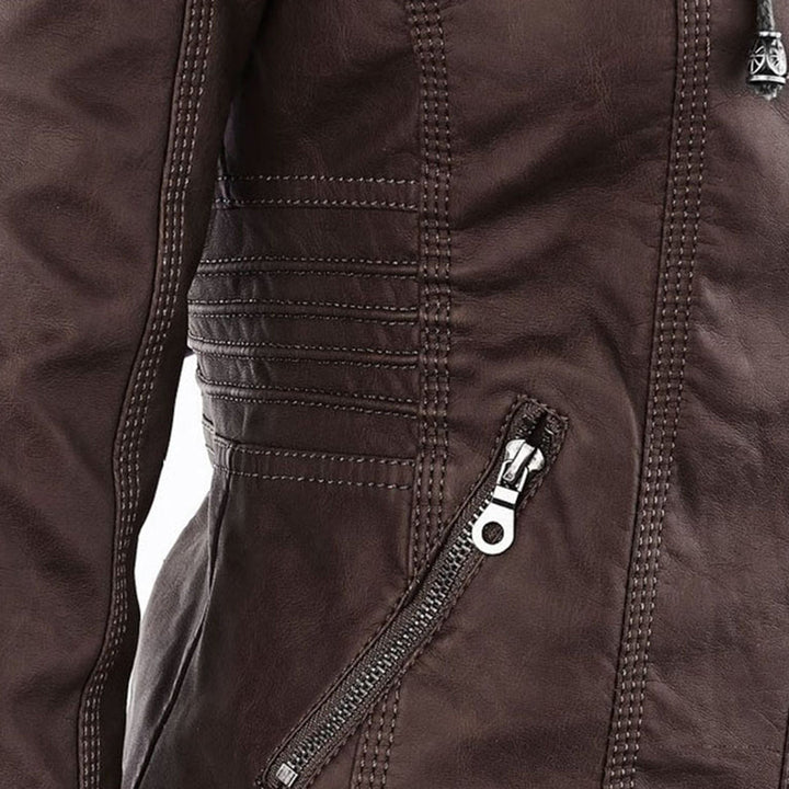 Olivia Women's Leather Jacket with Hood - Asvori Melbourne