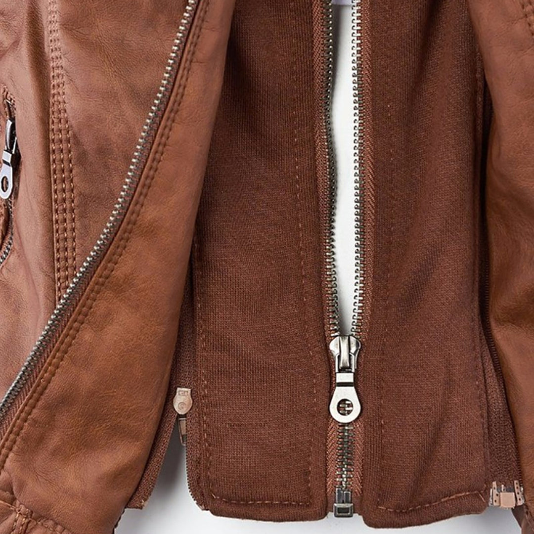 Olivia Women's Leather Jacket with Hood - Asvori Melbourne