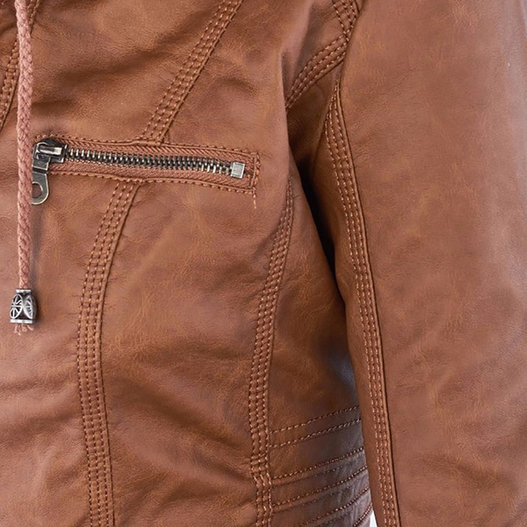 Olivia Women's Leather Jacket with Hood - Asvori Melbourne
