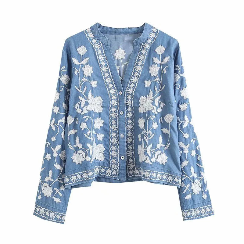 Boho Denim Bloom Cardigan - Asvori Melbourne