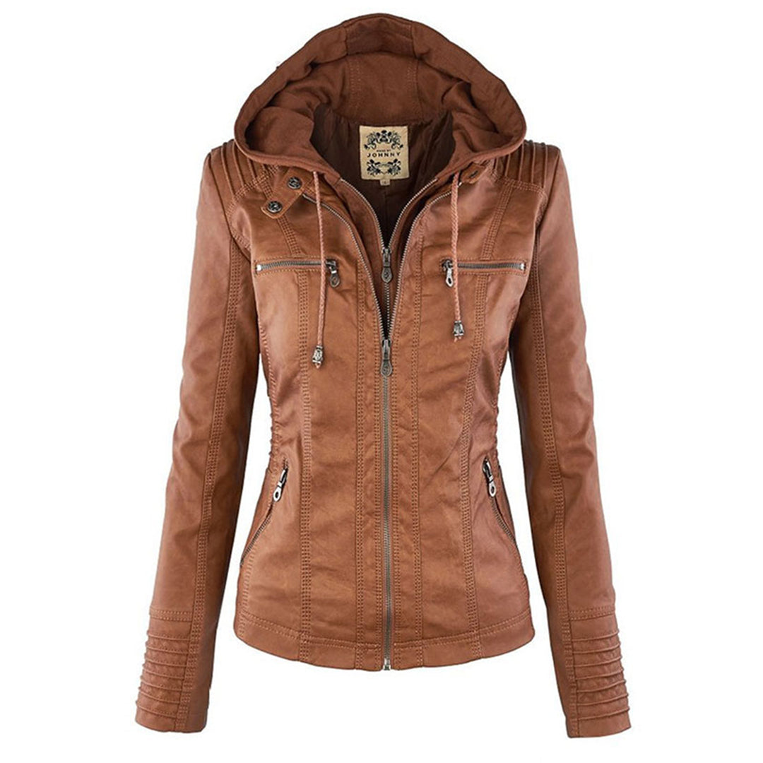 Olivia Women's Leather Jacket with Hood - Asvori Melbourne
