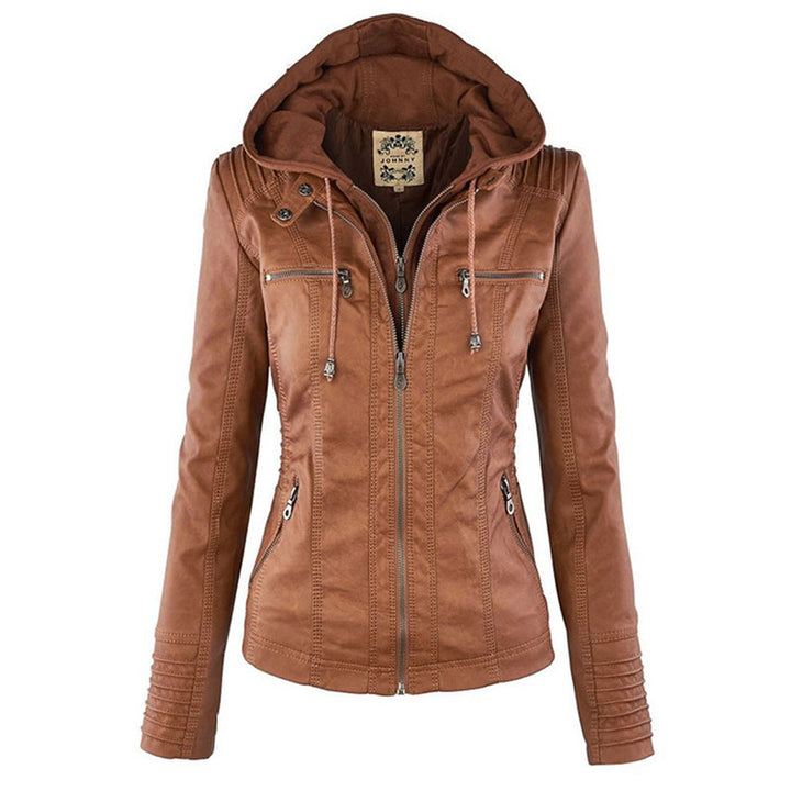 Olivia Women's Leather Jacket with Hood - Asvori Melbourne