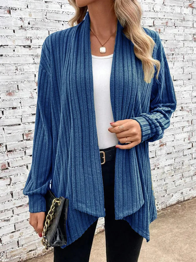 Lina-Ribbed Drape Cardigan - Asvori Melbourne