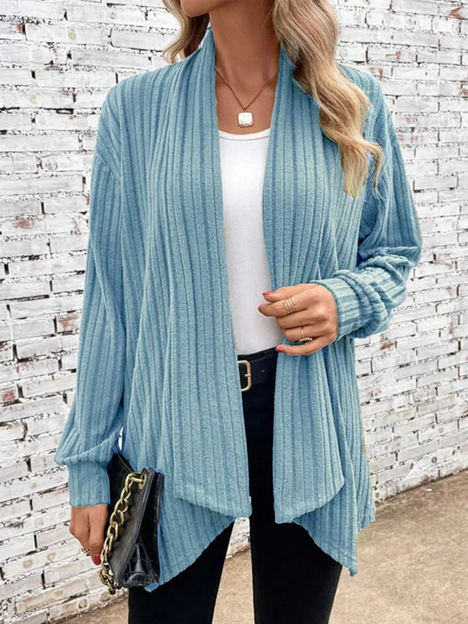 Lina-Ribbed Drape Cardigan - Asvori Melbourne