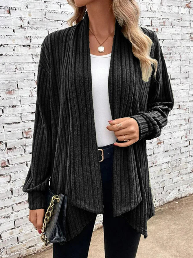 Lina-Ribbed Drape Cardigan - Asvori Melbourne