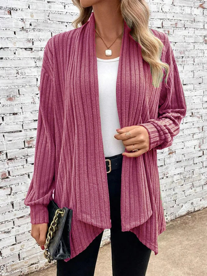 Lina-Ribbed Drape Cardigan - Asvori Melbourne