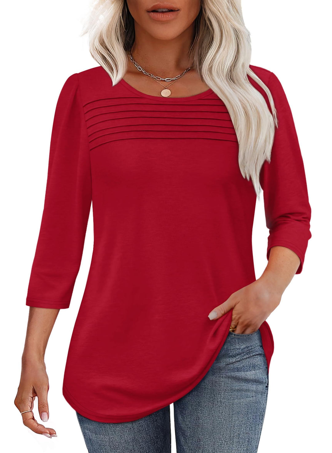 Mona Pleated 3/4 Sleeve Top - Asvori Melbourne