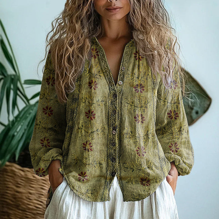 Ambre Vintage Blouse With Leaf Print - Asvori Melbourne