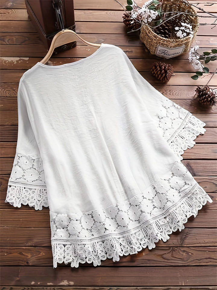 Elegant Lace Patchwork V-Neck Blouse - Asvori Melbourne