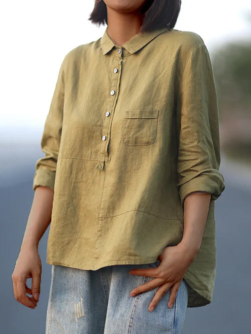 Rhea Women's Linen Long Sleeve Shirt - Asvori Melbourne