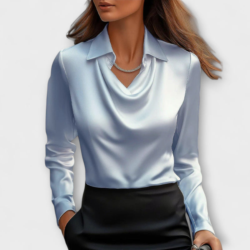 Lira Shimmering Blouse with Ruching at the Collar - Asvori Melbourne