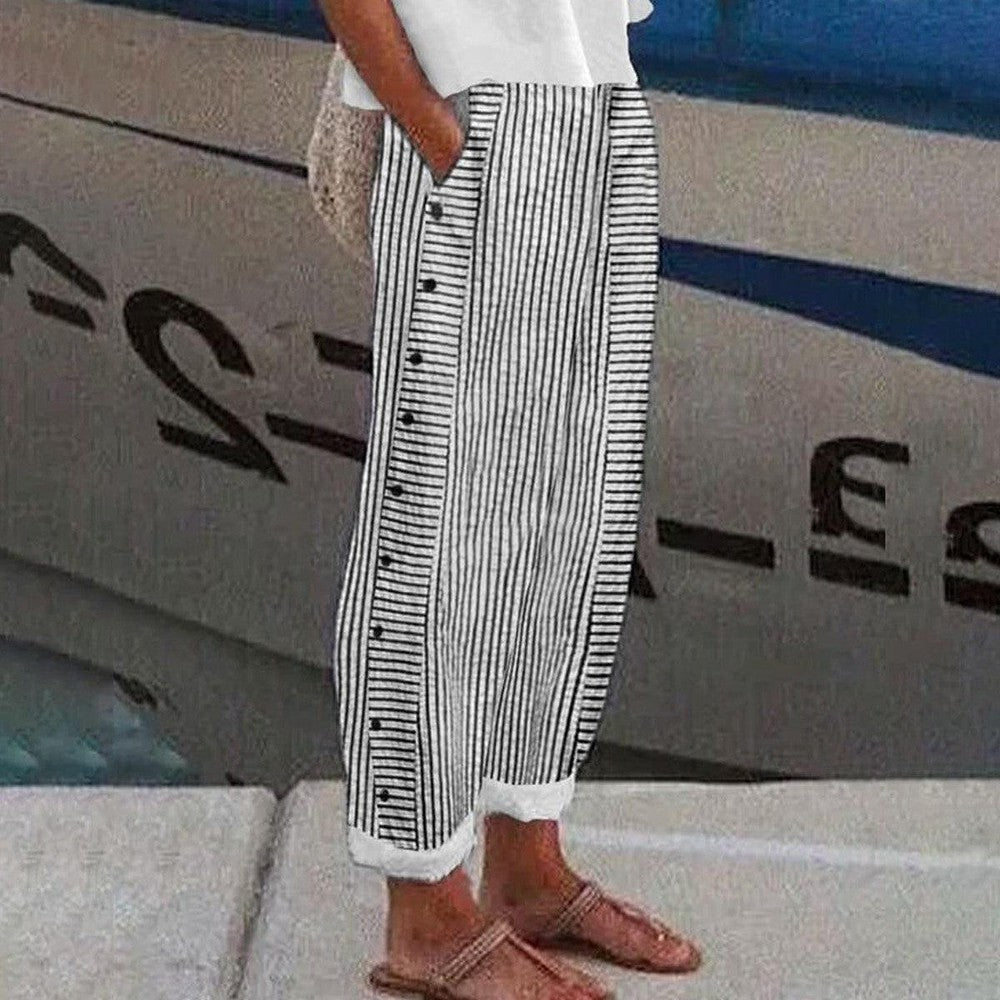 Mary Striped Cotton Trousers - Asvori Melbourne