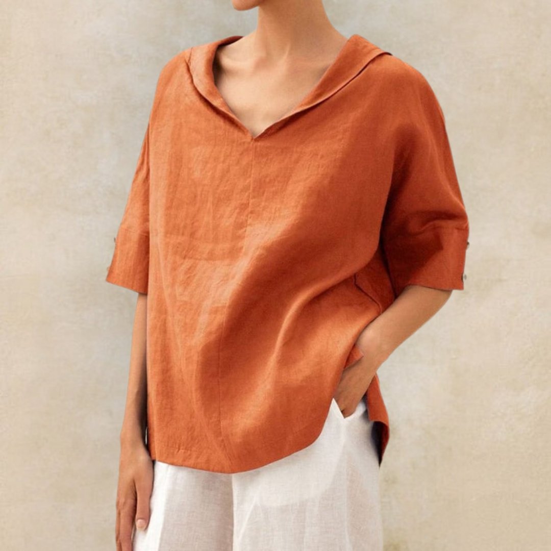 Clare Everyday Luxe Linen V-Neck Blouse - Asvori Melbourne