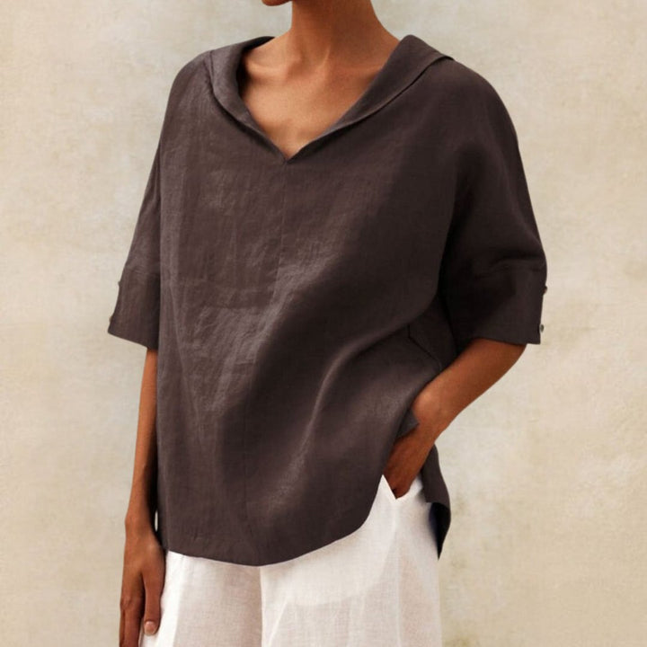 Clare Everyday Luxe Linen V-Neck Blouse - Asvori Melbourne