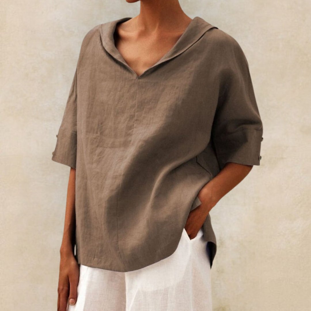 Clare Everyday Luxe Linen V-Neck Blouse - Asvori Melbourne