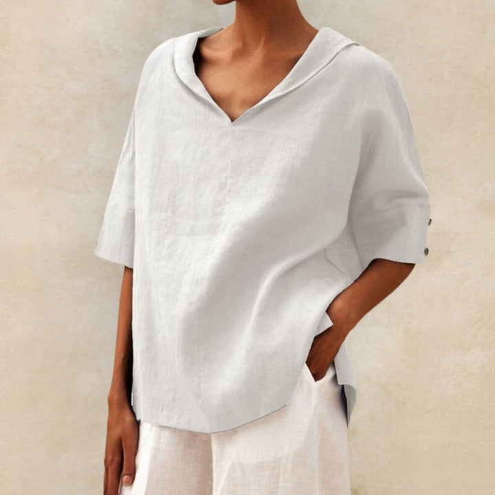 Clare Everyday Luxe Linen V-Neck Blouse - Asvori Melbourne