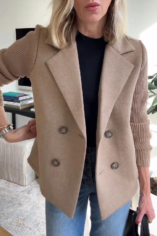 Harper Button patchwork sleeves casual coat - Asvori Melbourne