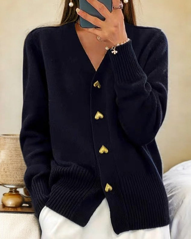 Adele Elegant Heart Button Cardigan - Asvori Melbourne
