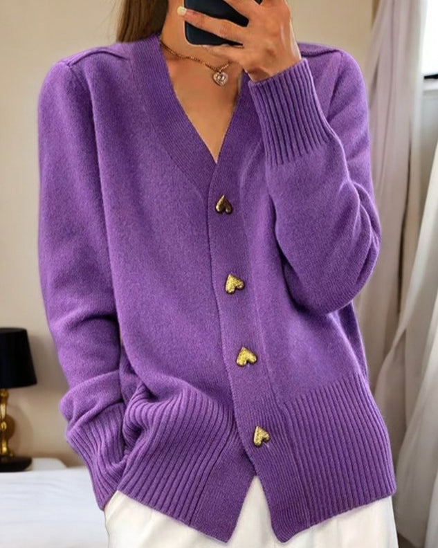 Adele Elegant Heart Button Cardigan - Asvori Melbourne