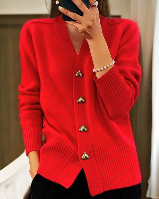 Adele Elegant Heart Button Cardigan - Asvori Melbourne